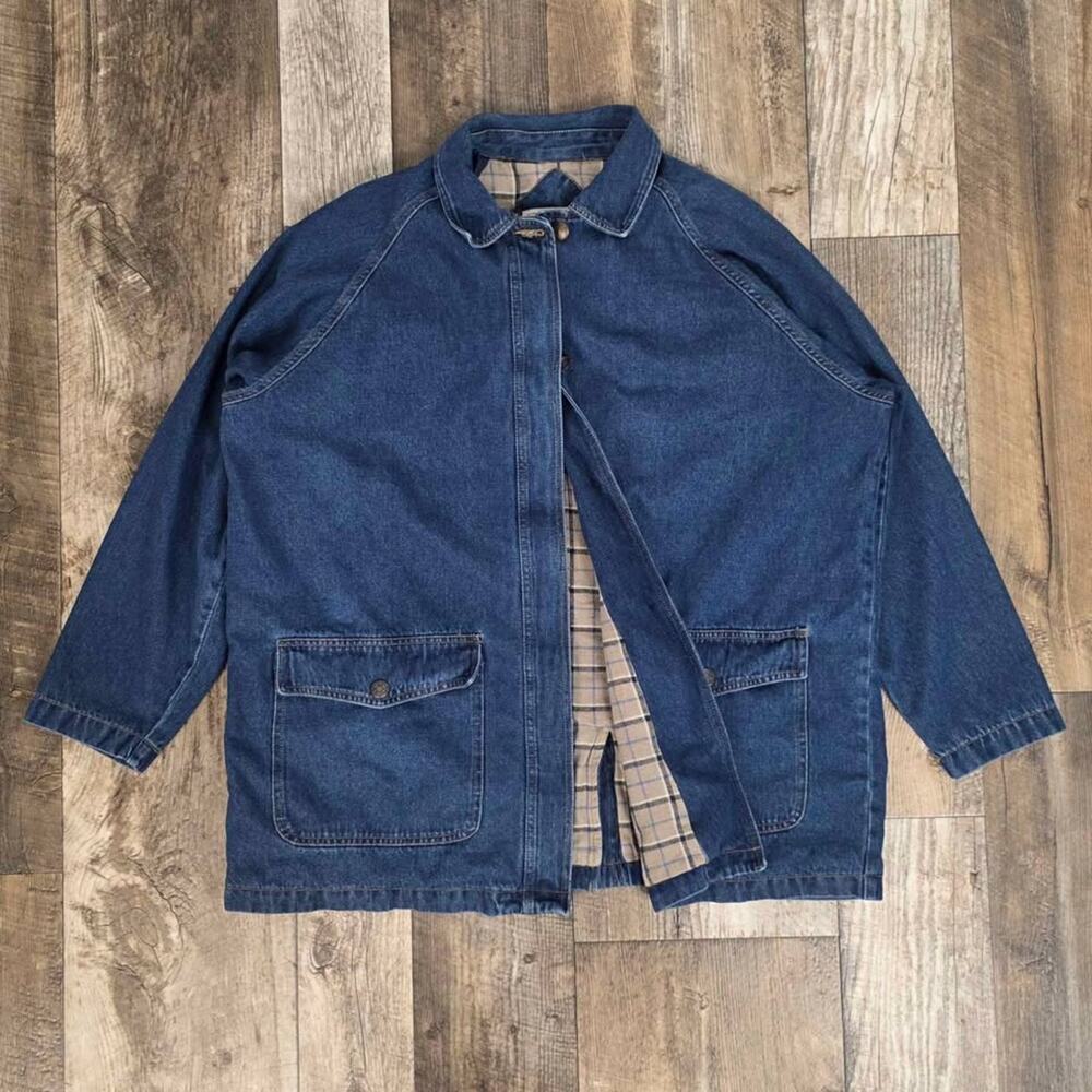 Vintage Denim Barn Coat Womens 18W 20W Plaid Lined Chore Jacket